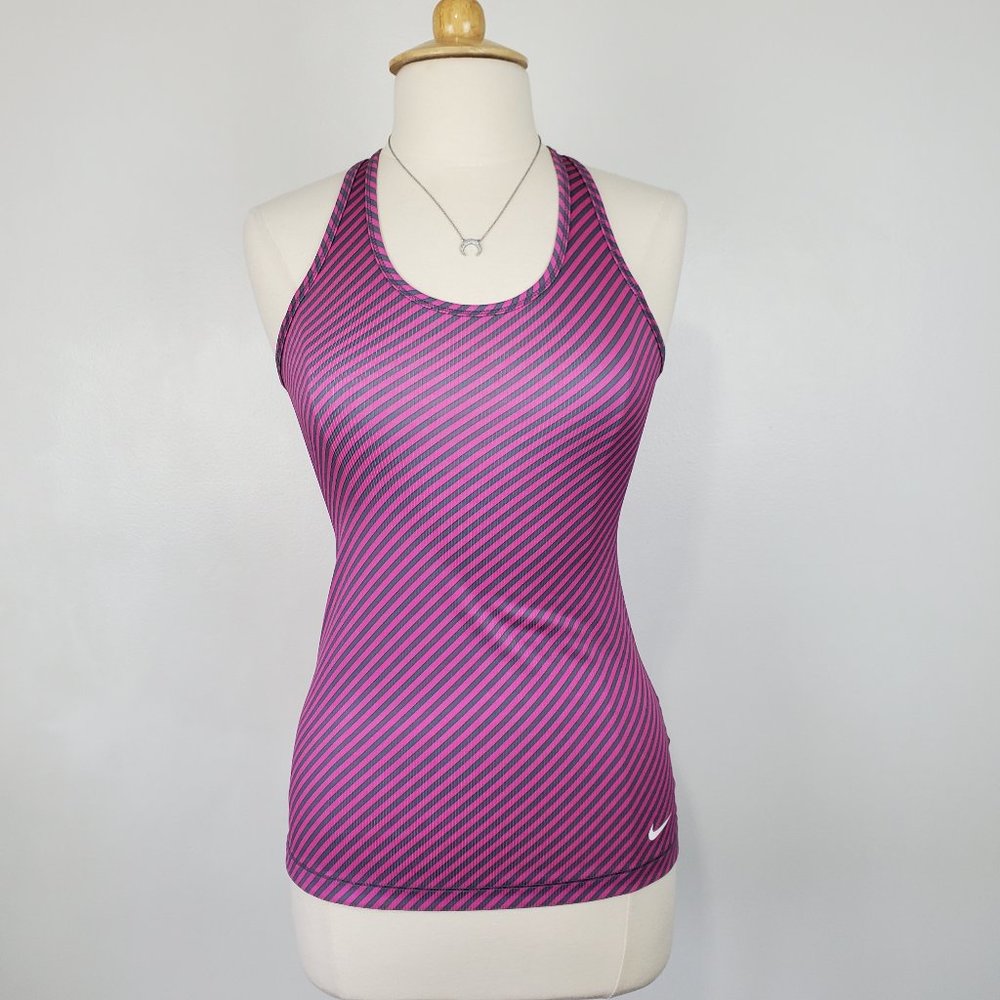Nike Pink Gray Striped Dri-Fit Activewear Athletic Fitness Wear Tank Top Size M
